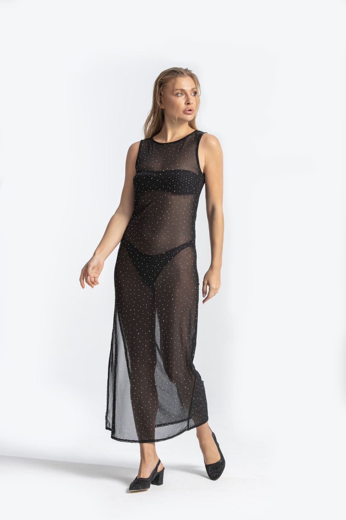 Taşlı Uzun Tül Beach Elbise